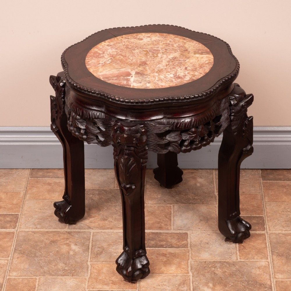 Carved Oriental Marble Topped Occasional Table