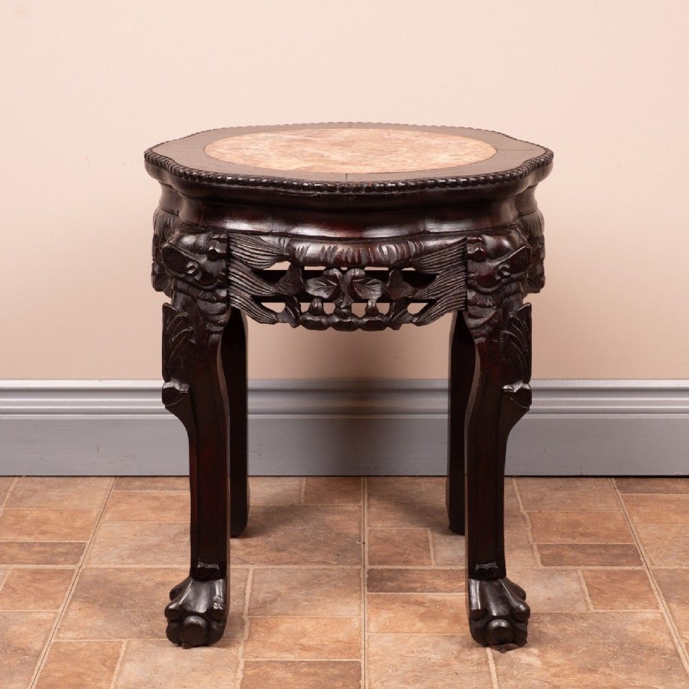 Carved Oriental Marble Topped Occasional Table photo furniture