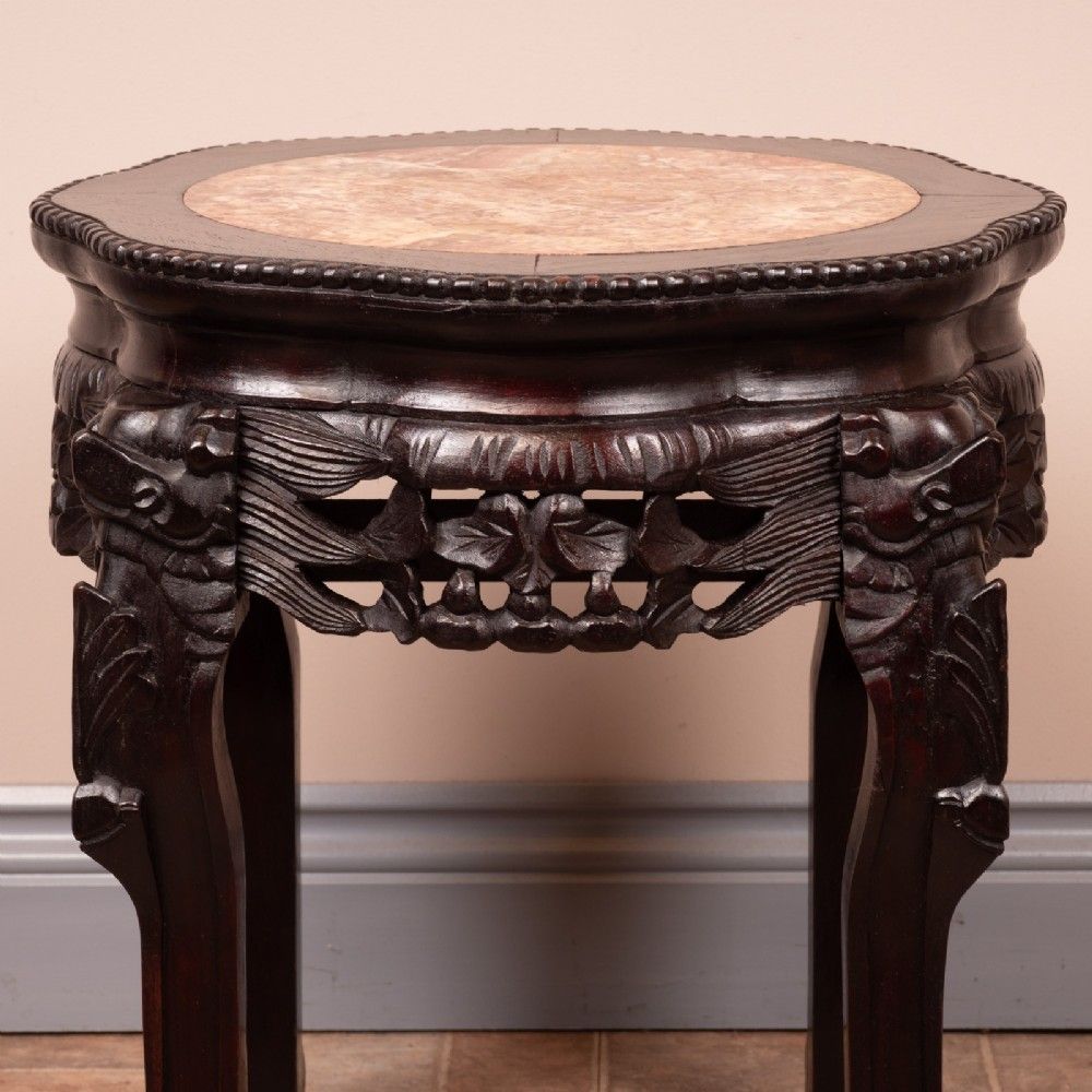 Carved Oriental Marble Topped Occasional Table photo for sale