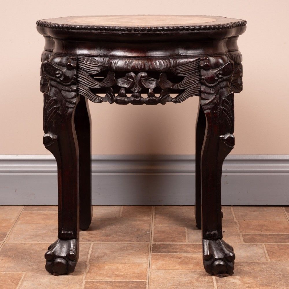 Carved Oriental Marble Topped Occasional Table photo Furniture