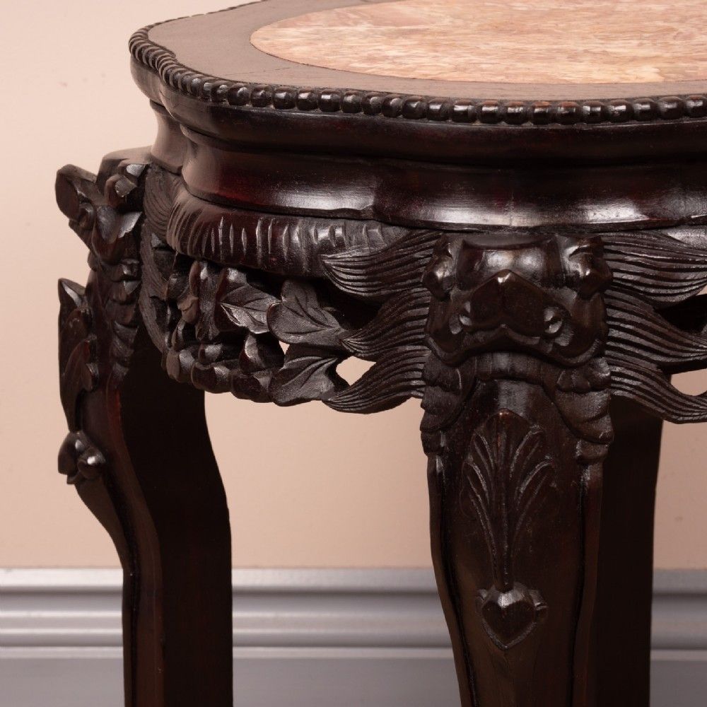photo furniture Carved Oriental Marble Topped Occasional Table