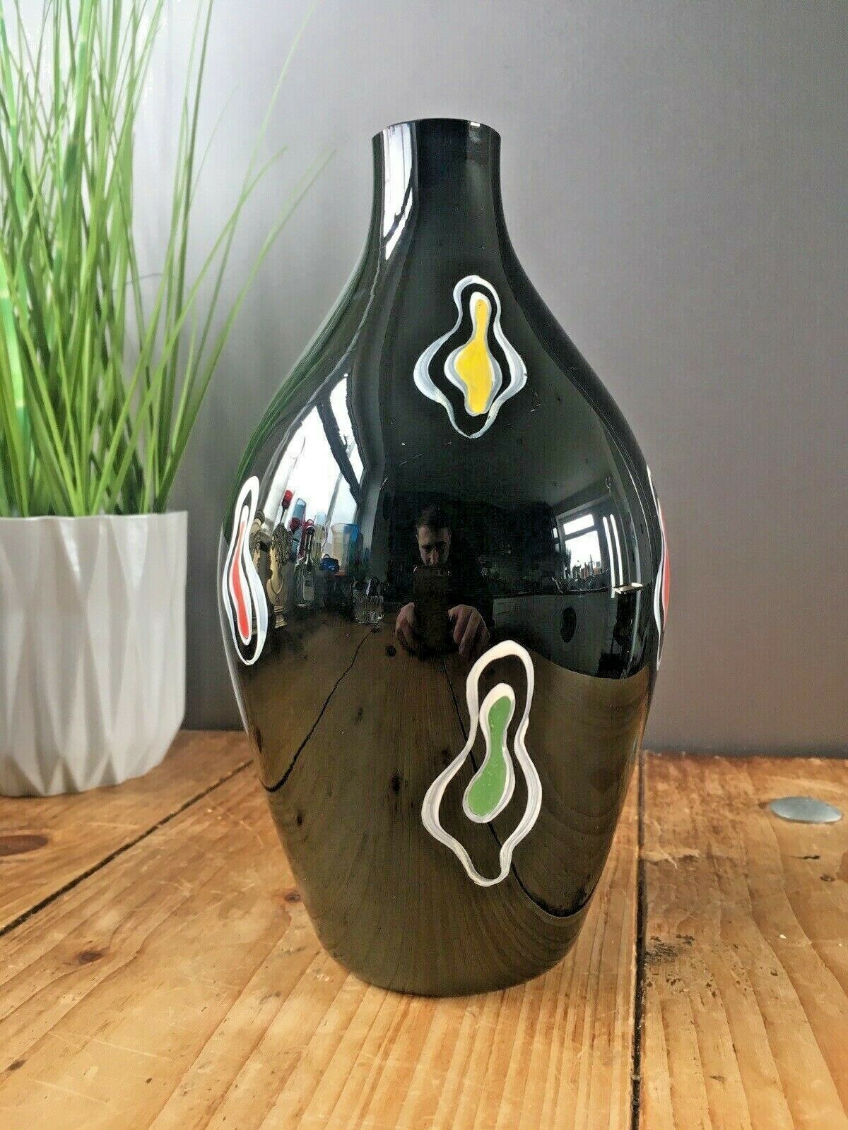 Retro Glass Vase Multicoloured Splash Decoration Veb Kunstglas Style Italian photo for sale