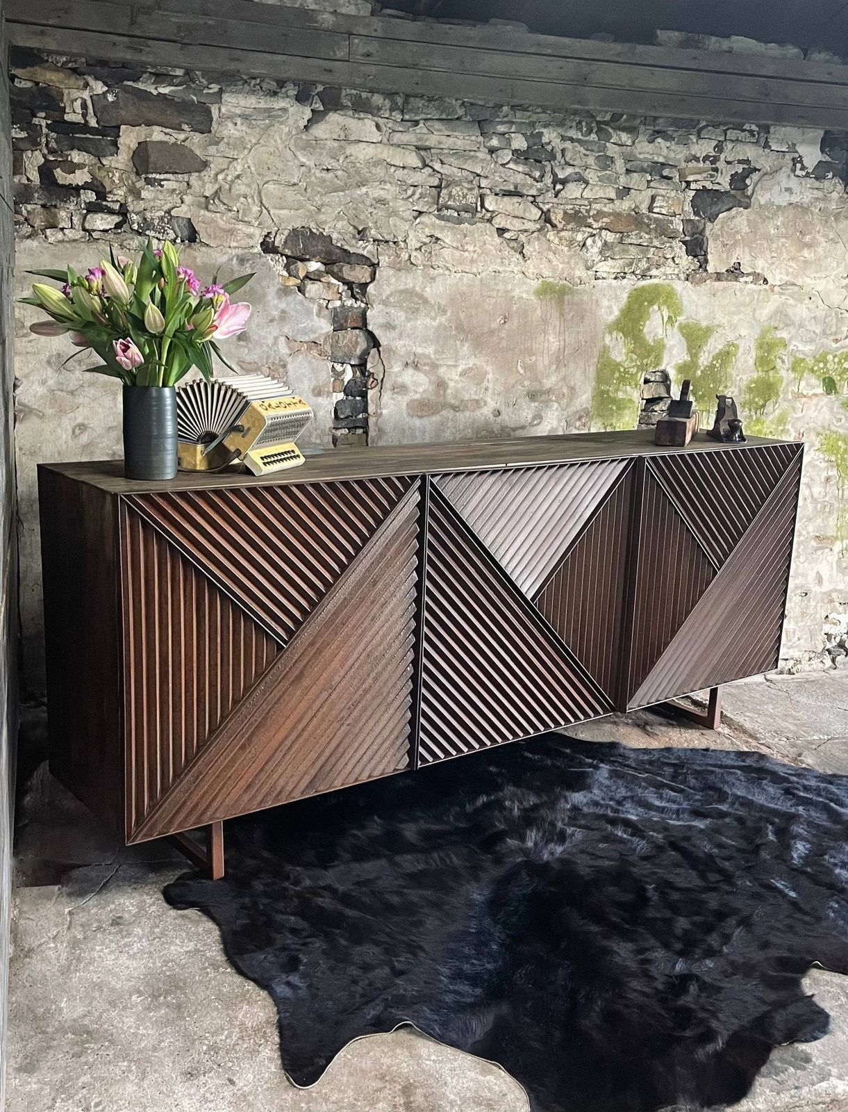 Henderson Industrial Reclaimed Scaffolding Board And Rusted Angle Iron Three Door Sideboard