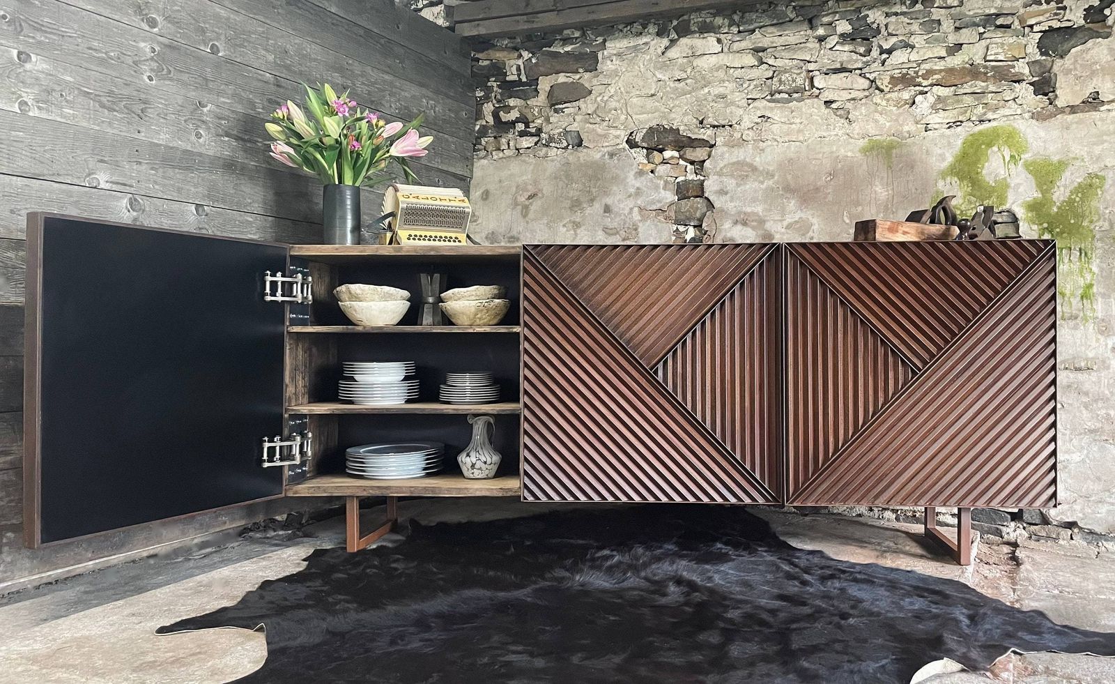 Henderson Industrial Reclaimed Scaffolding Board And Rusted Angle Iron Three Door Sideboard photo Furniture