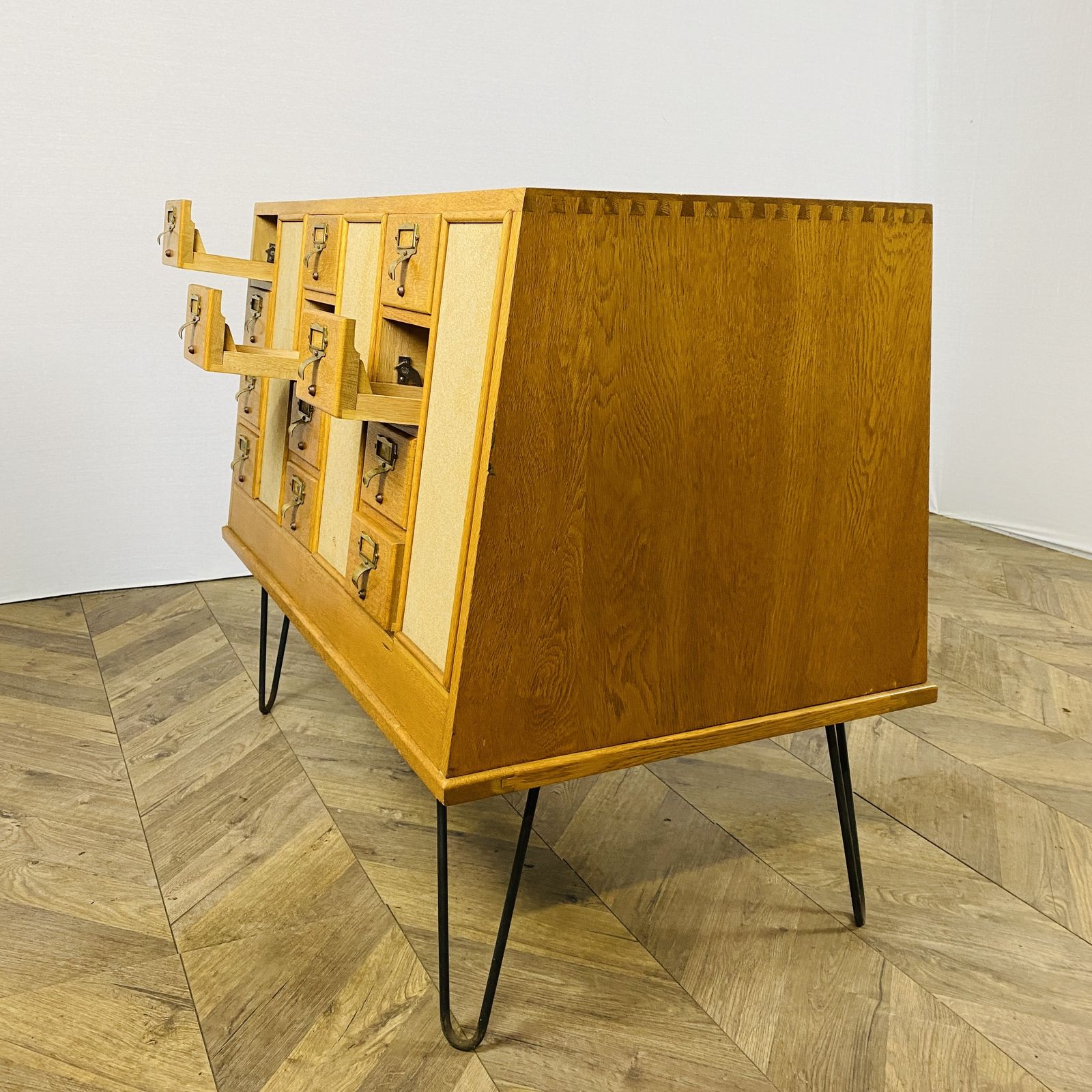 photo vintage Mid Century Oak 24 Drawer Index Card Filing Cabinet, Double Sided