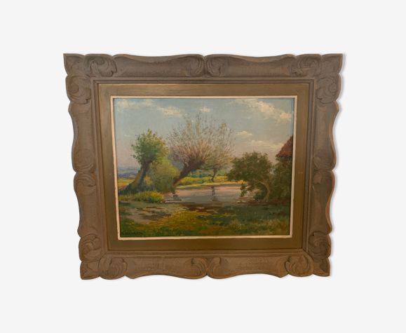 Oil On Canvas Landscape Of Countryside By M. Deschoot photo furniture