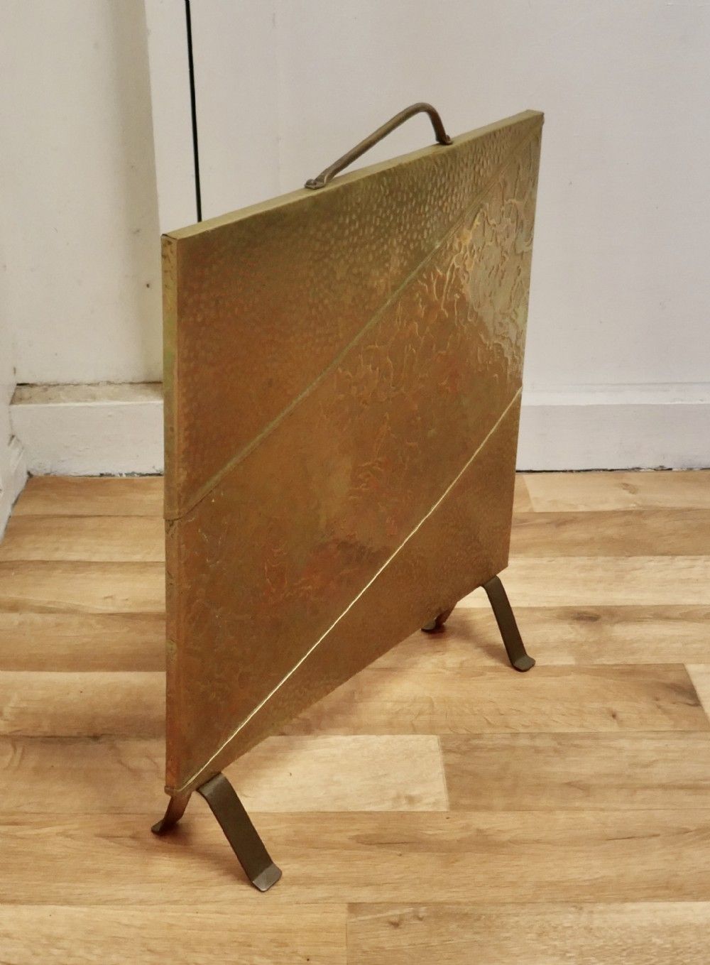 Stylish Art Deco Beaten Brass Fire Screen photo for sale