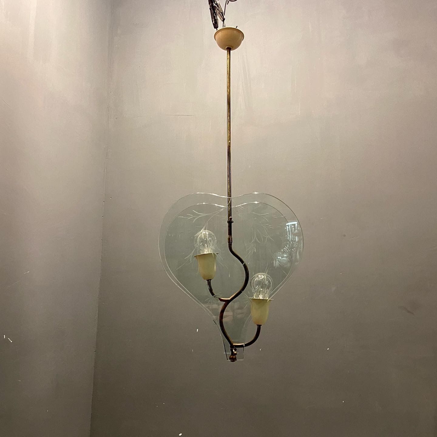 Italian Vintage Etched Glass Light Pendant By Pietro Chiesa photo 1200.0