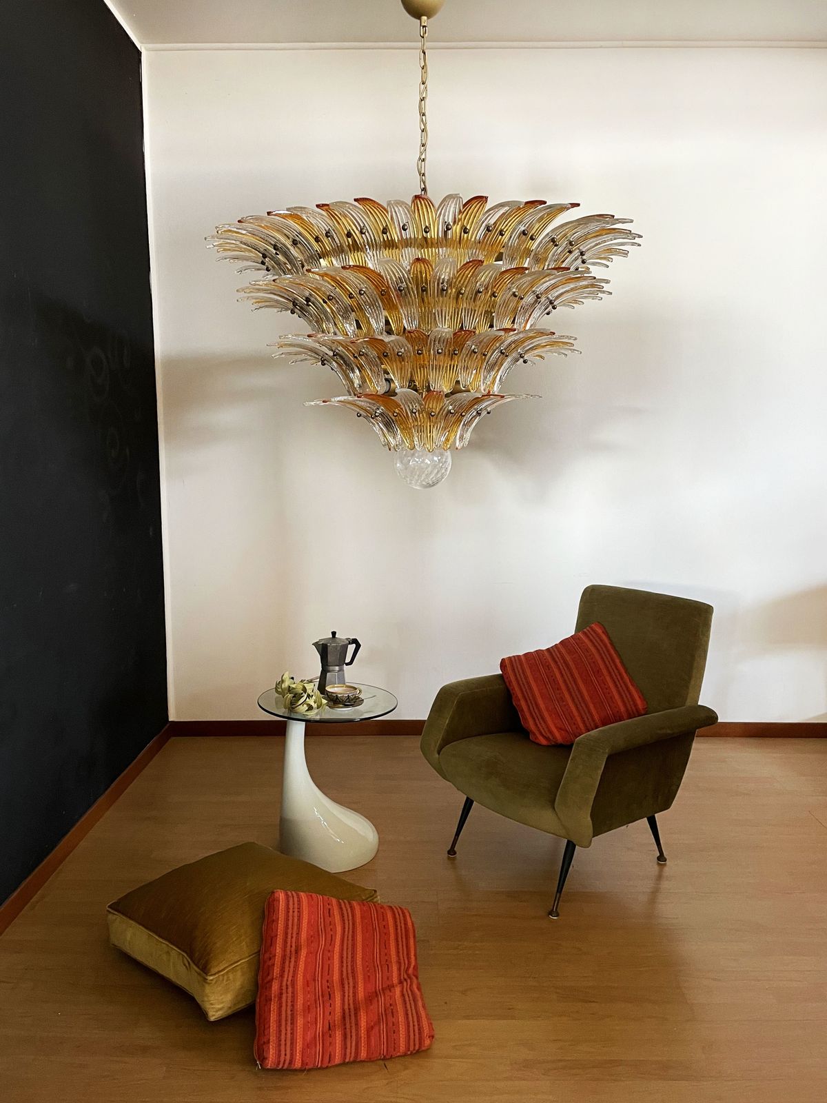 Palmette Ceiling Light   Four Levels, 163 Amber And Trasparent Glasses photo vinterior