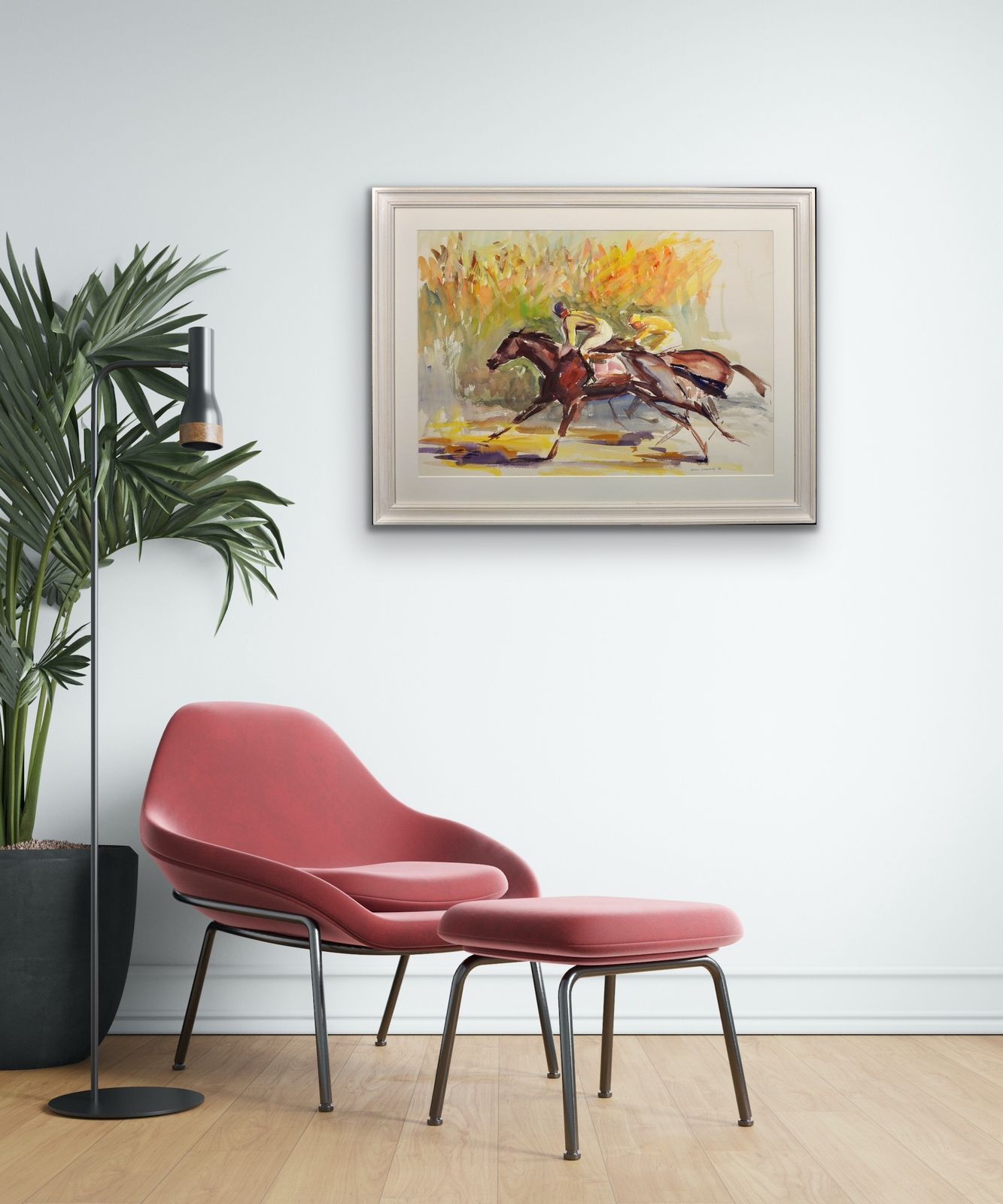 photo for sale John Rattenbury Skeaping 1901 To 1990. English. On The Gallops, 1976. Framed Gouache & Watercolour. Equine. Jockeys. Horse Racing Painting.