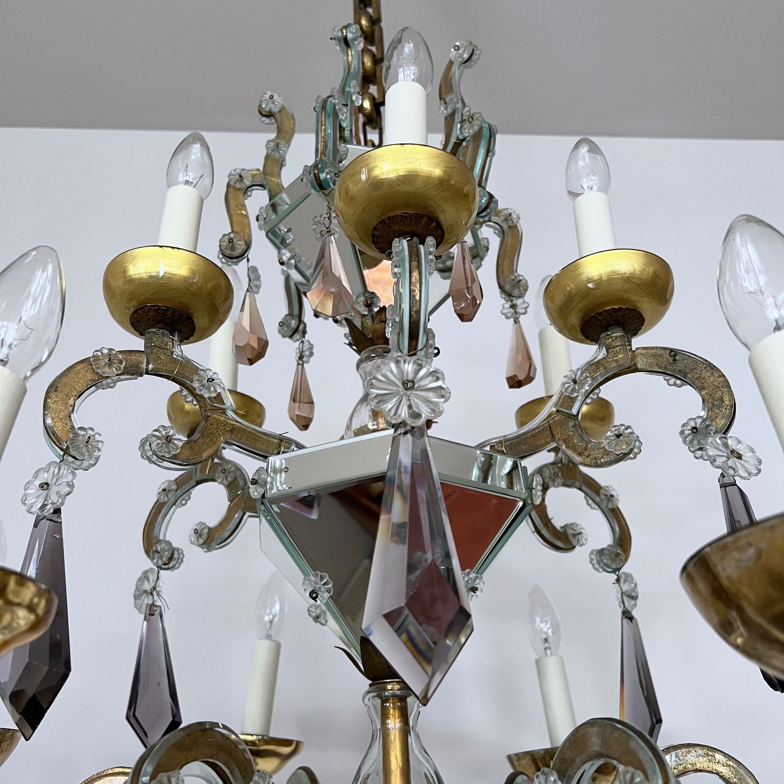 Large French Art Deco Mirrored Chandelier With Cut Crystal Drops photo buy