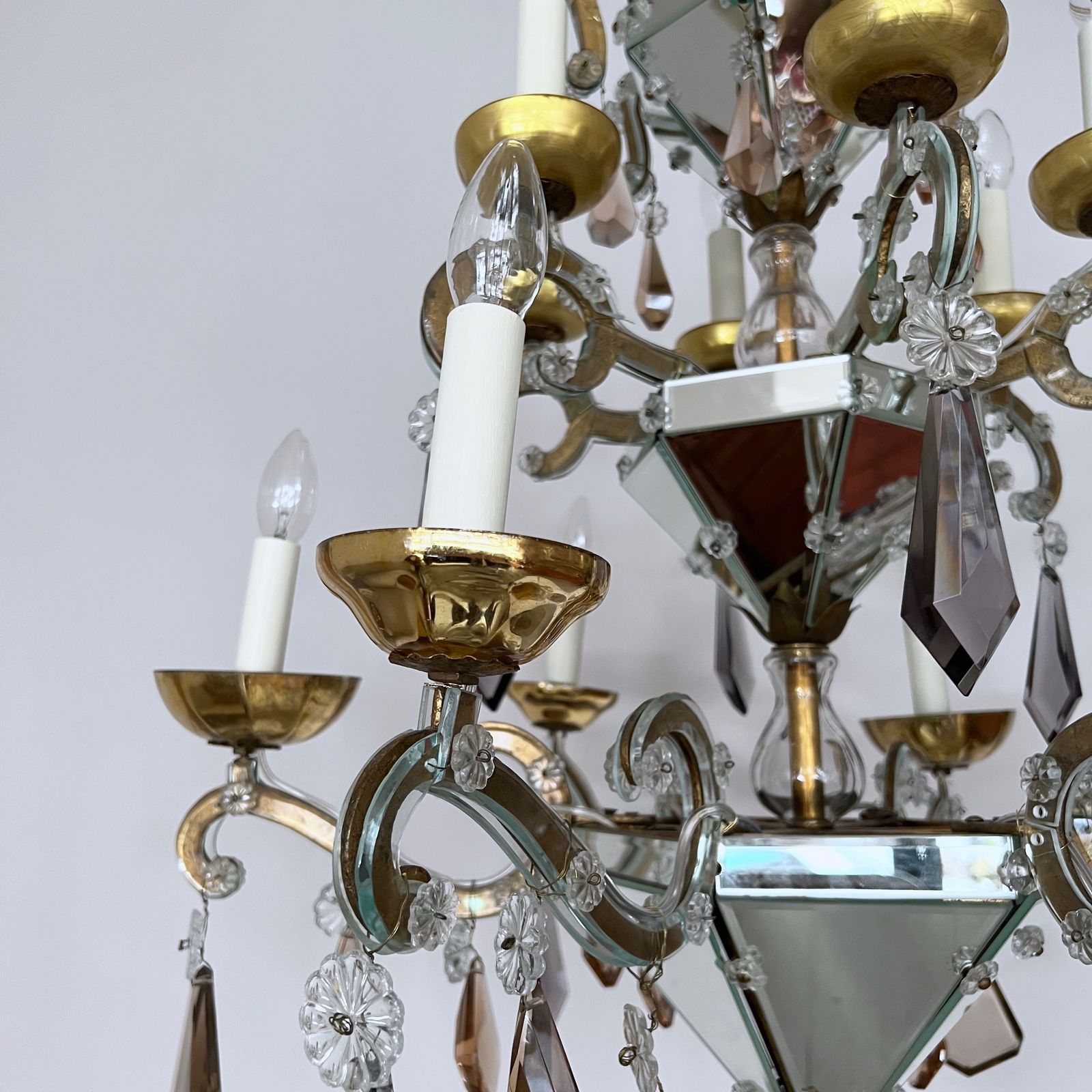 photo furniture Large French Art Deco Mirrored Chandelier With Cut Crystal Drops