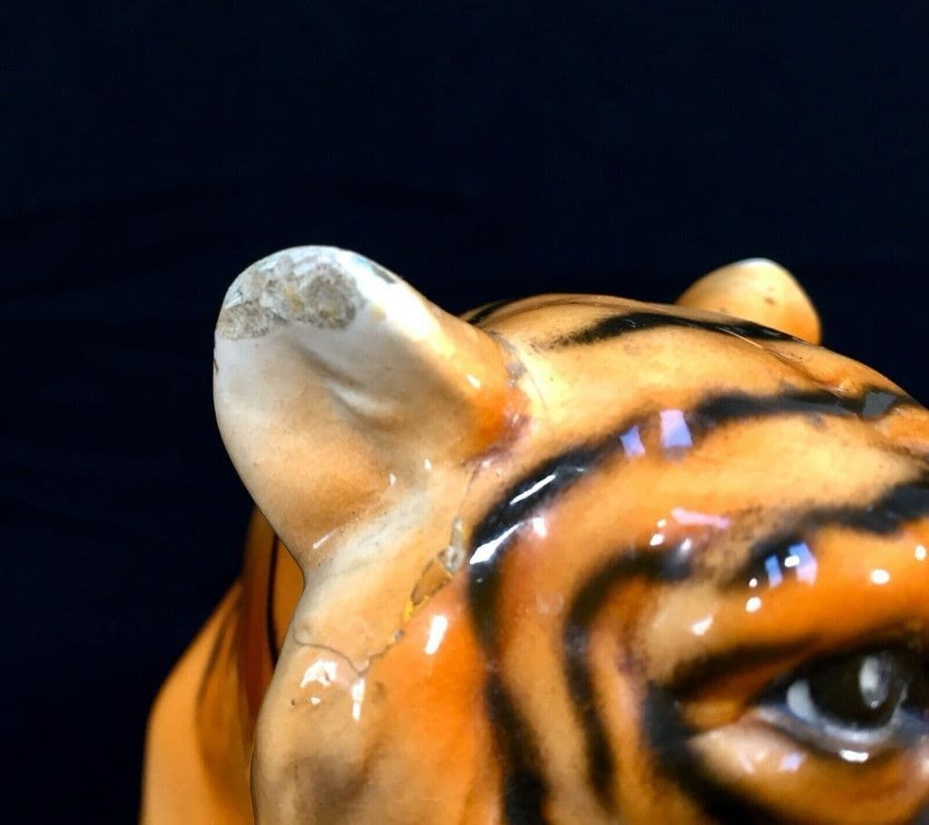 Antique German Sitzendorf Porcelain Tiger Figurine Statue Art Deco C1920 photo vintage