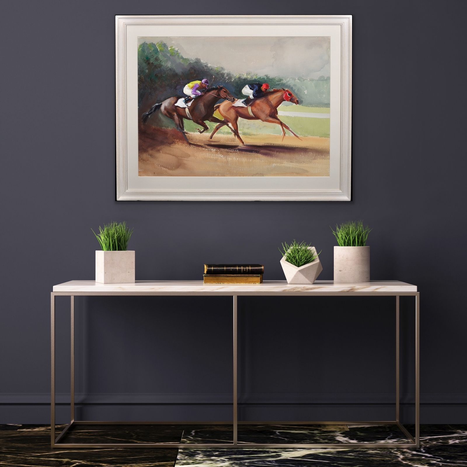 John Rattenbury Skeaping 1901 To 1990.  English. A Tight Finish, 1970. Framed Mid 20th Century Horse Racing Painting By An Acclaimed Equine Artist. photo vintage