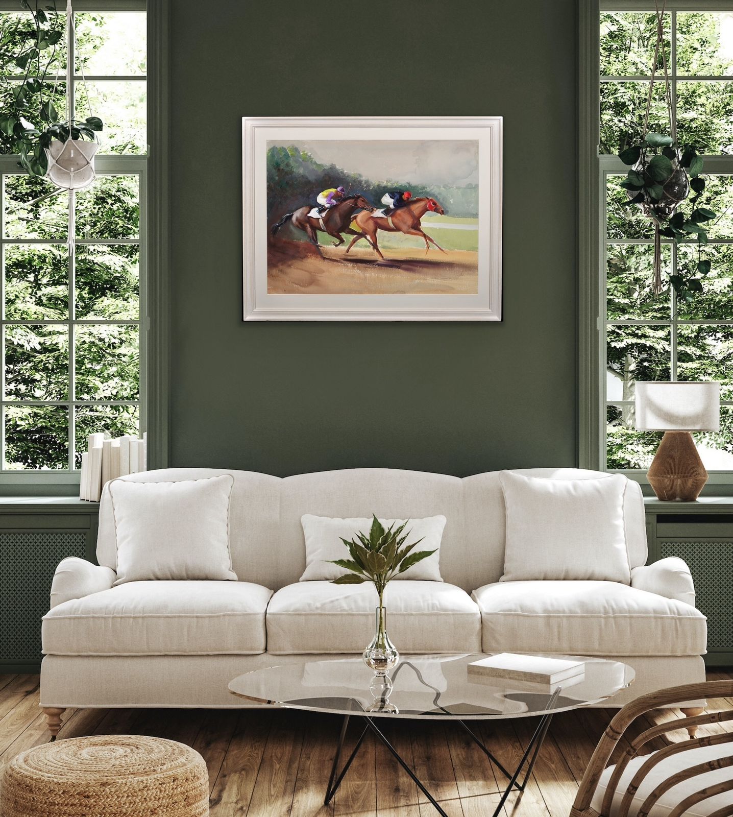 photo for sale John Rattenbury Skeaping 1901 To 1990.  English. A Tight Finish, 1970. Framed Mid 20th Century Horse Racing Painting By An Acclaimed Equine Artist.