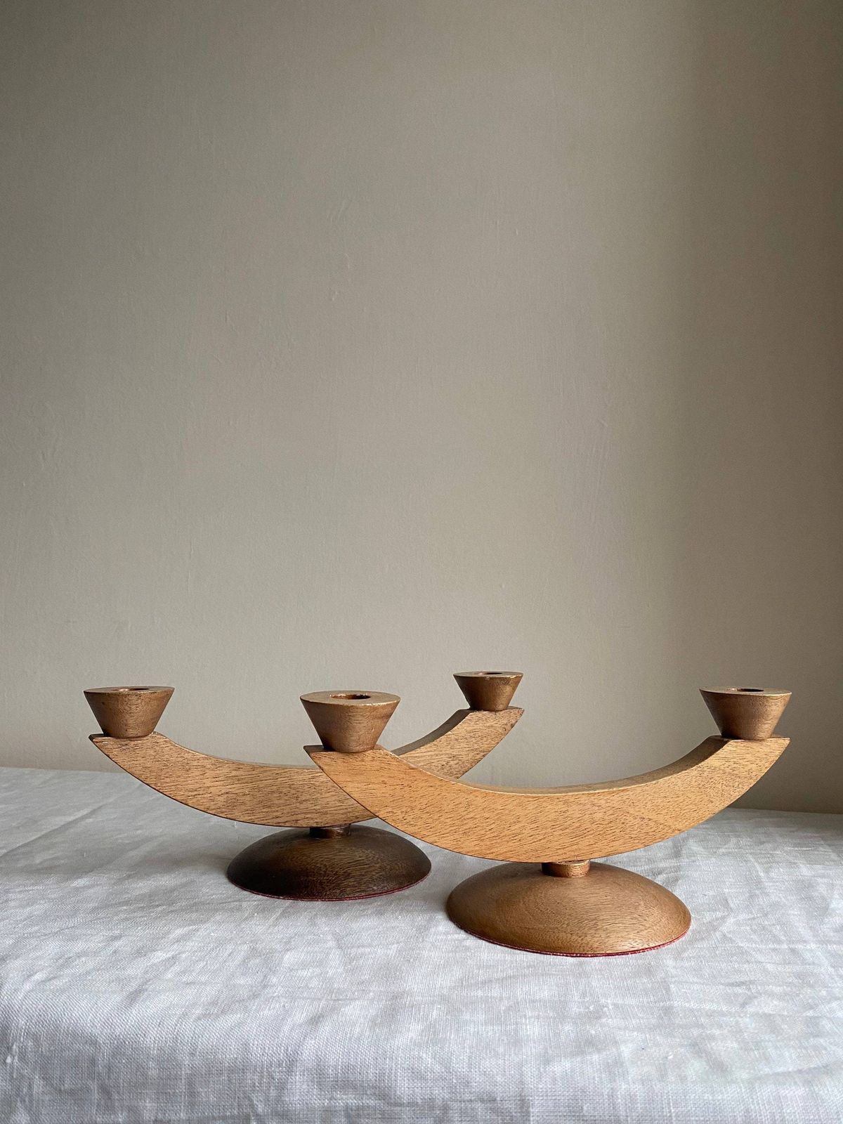 Modernist Candelabra Wooden, Mid Century Hand Crafted Original Candle Holder photo Home Decor