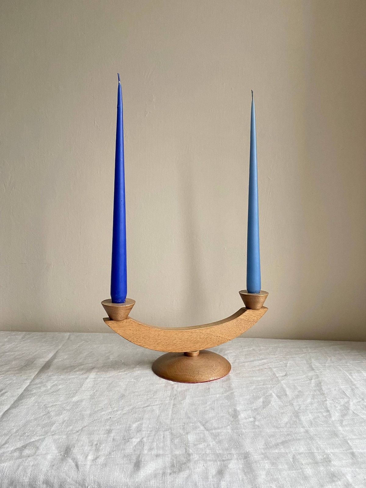 Modernist Candelabra Wooden, Mid Century Hand Crafted Original Candle Holder photo 260.0