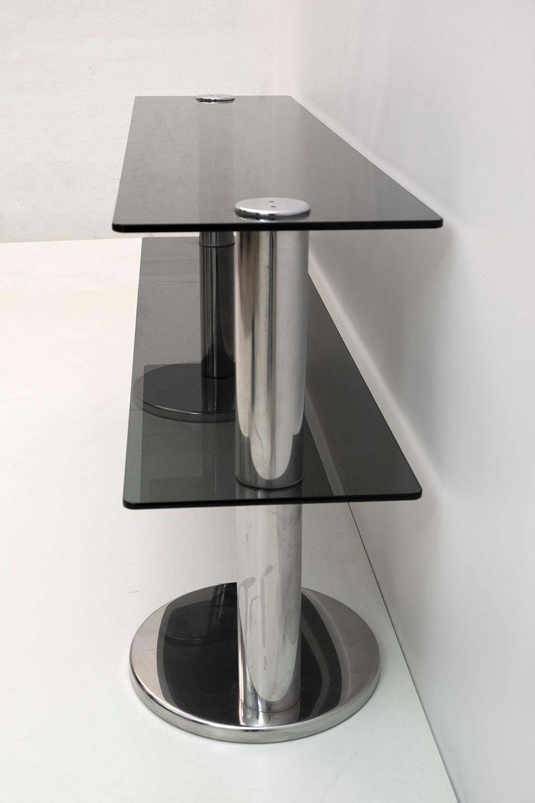 Mid Century Modern Italian Chromed Steel And Smoked Glass Console, 1970s photo vintage