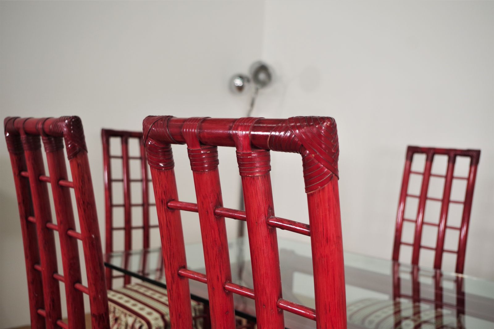 photo furniture Red Bamboo Table And Chairs Set By Arturo Pozzoli, 80s