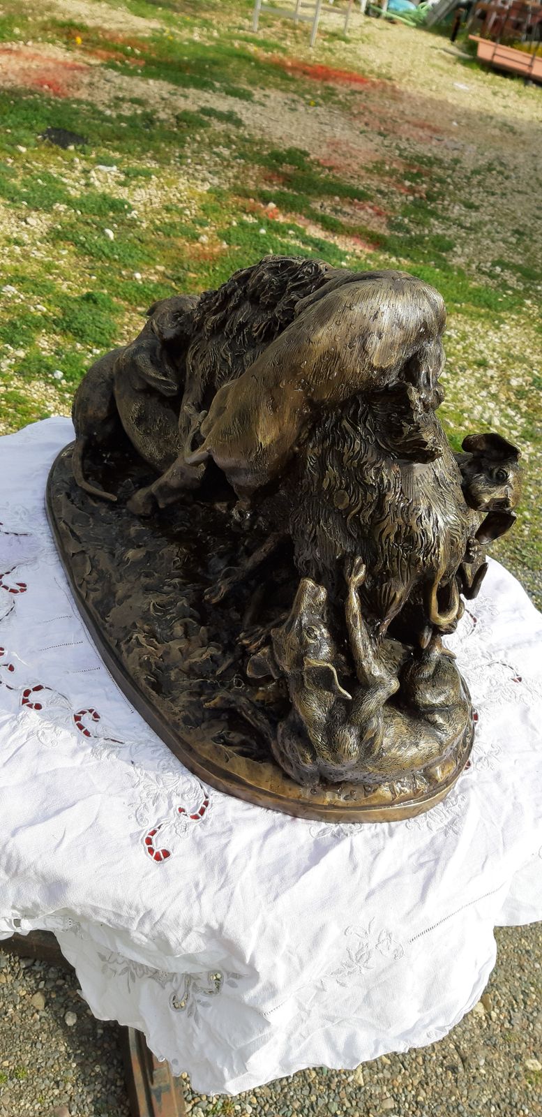 19th Century Bronze, Boar And 6 Dogs, photo Art