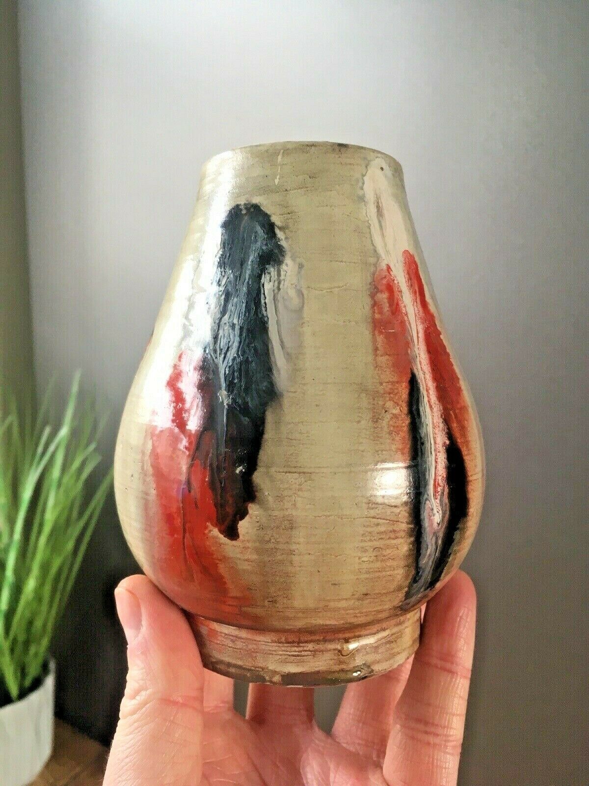 Pair Of Vintage European Drip Glaze Studio Art Pottery Mantel Vases 60's 70's photo buy