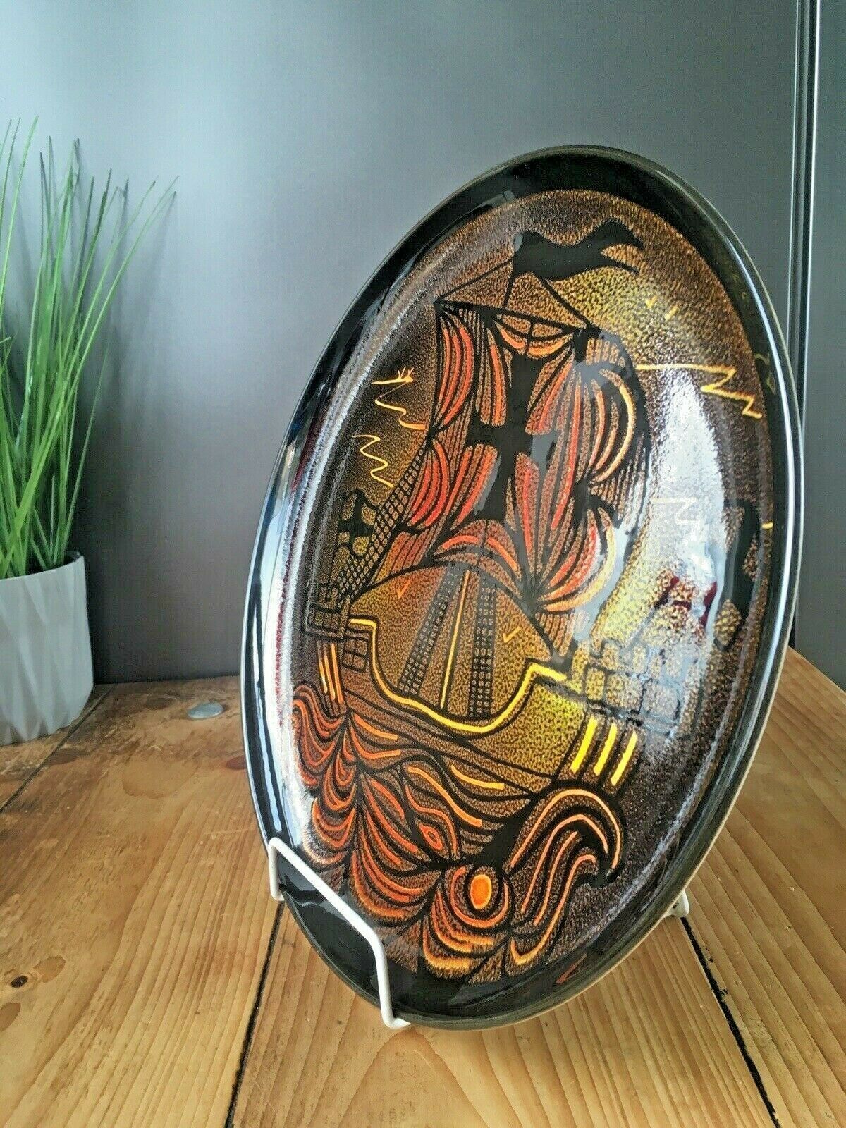 Large Mid Century Poole Pottery Aegean Galleon Viking Ship Charger Plate Shape 6 photo for sale