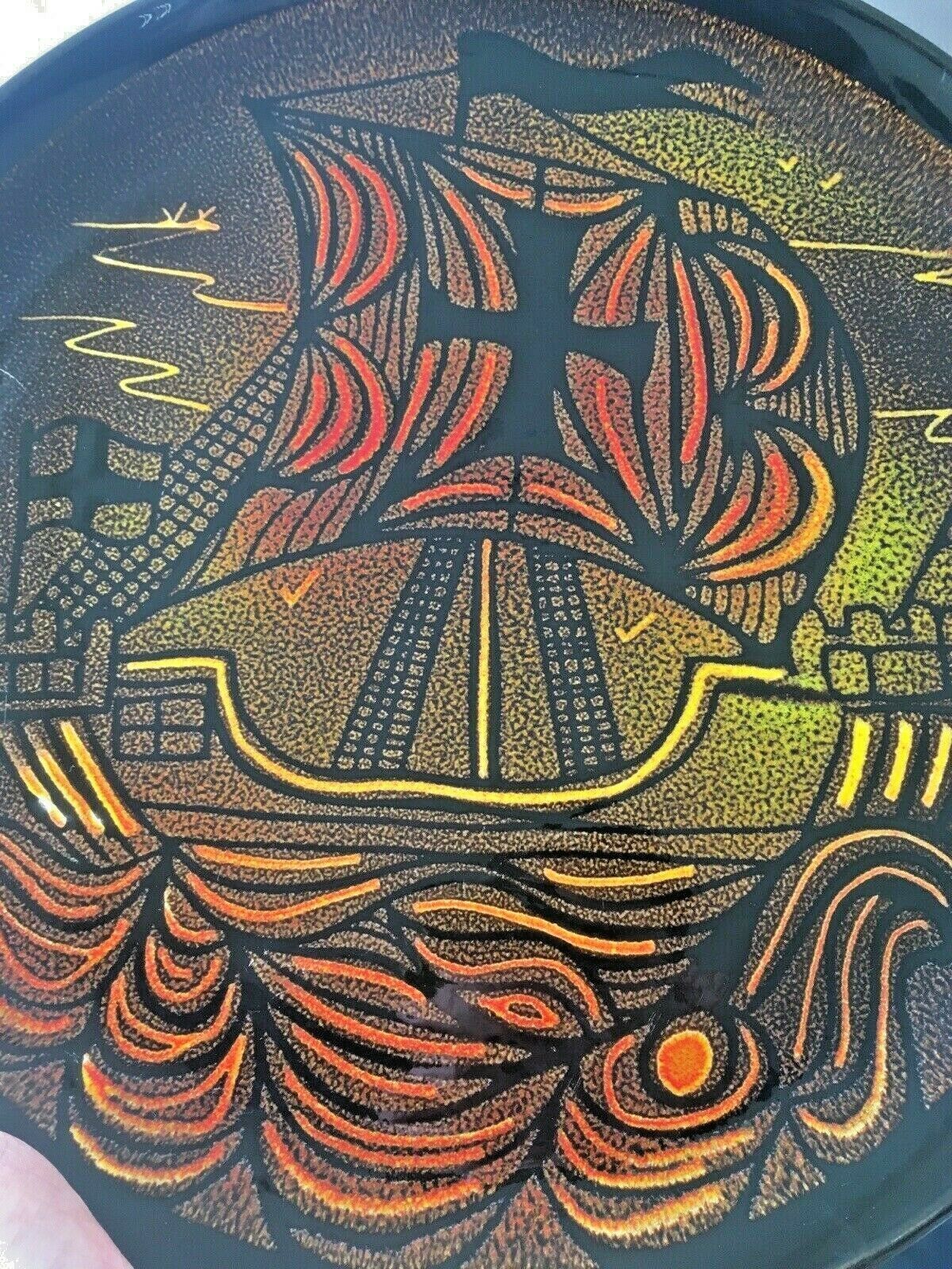 Large Mid Century Poole Pottery Aegean Galleon Viking Ship Charger Plate Shape 6 photo vintage