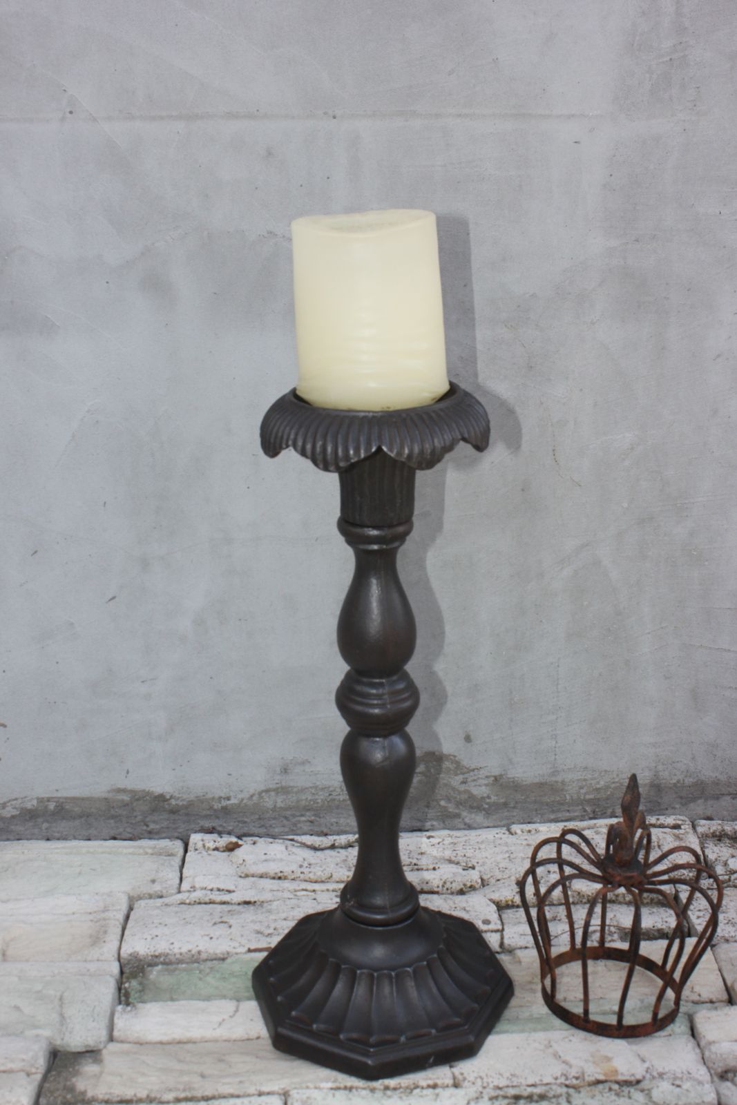 Large Cast Iron Candlestick Floor Metal Candle Holder Tall Light Early 20th Century photo for sale