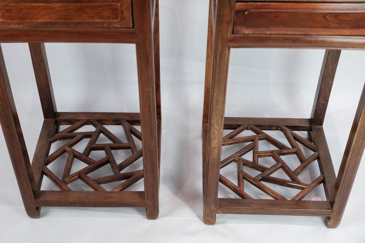 A Set Of Chinese Side Tables With Drawer In Polished Dark Wood From The 1880s. photo for sale