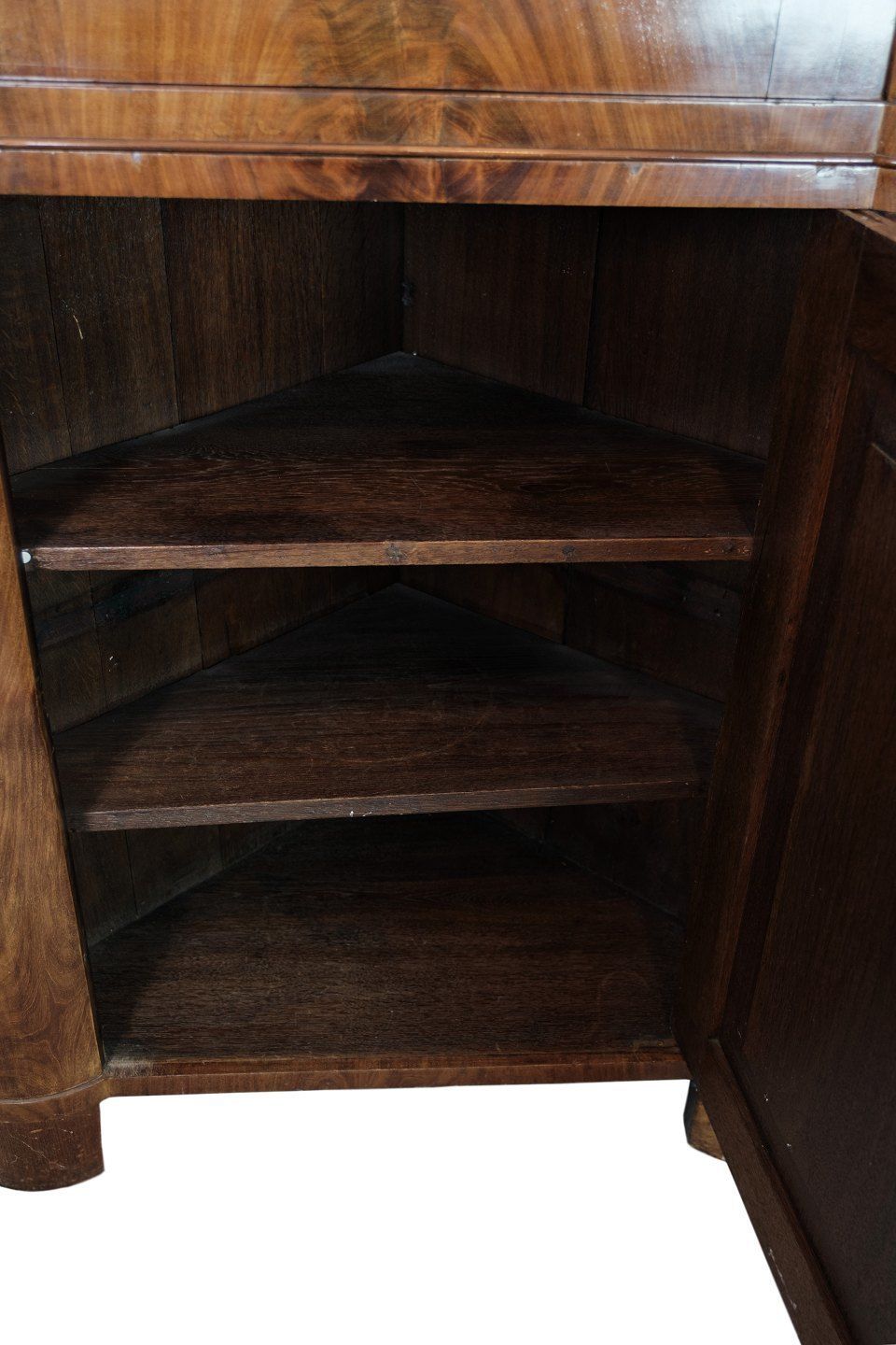 photo for sale Antique North German Corner Cabinet In Late Empire In Polished Mahogany From The 1840s.
