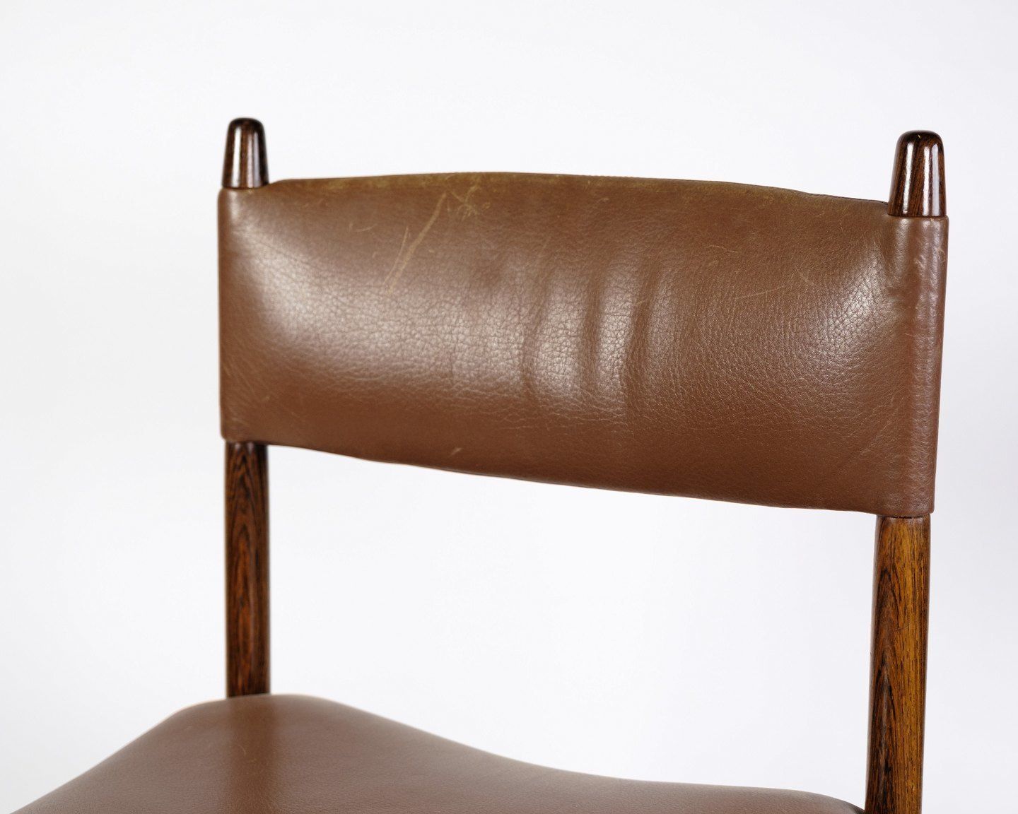 A Set Of 6 Chairs Of Danish Design Made In Solid Rosewood With Brown Leather From 1960s. photo for sale