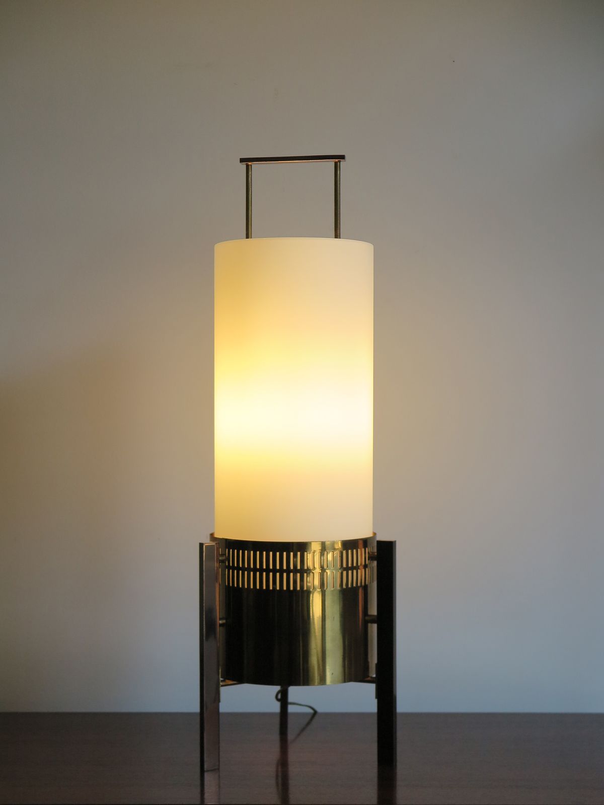 Italian Stilnovo Brass Glass Table Lamp, 1950s