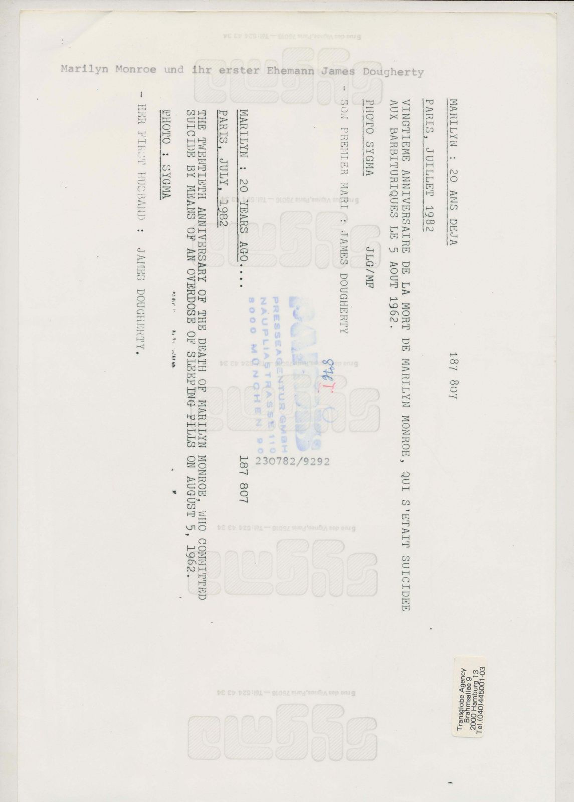 Marilyn's Wedding/The Bridal Couple, June 19th 1942 photo furniture