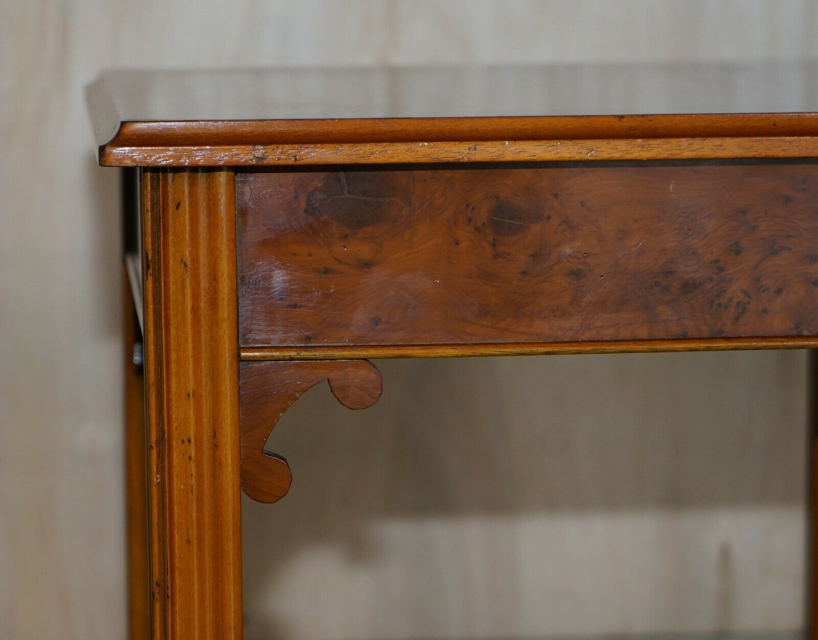 Lovely Vintage Burr Yew Wood Side End Lamp Wine Table With Chippendale Arches photo vintage