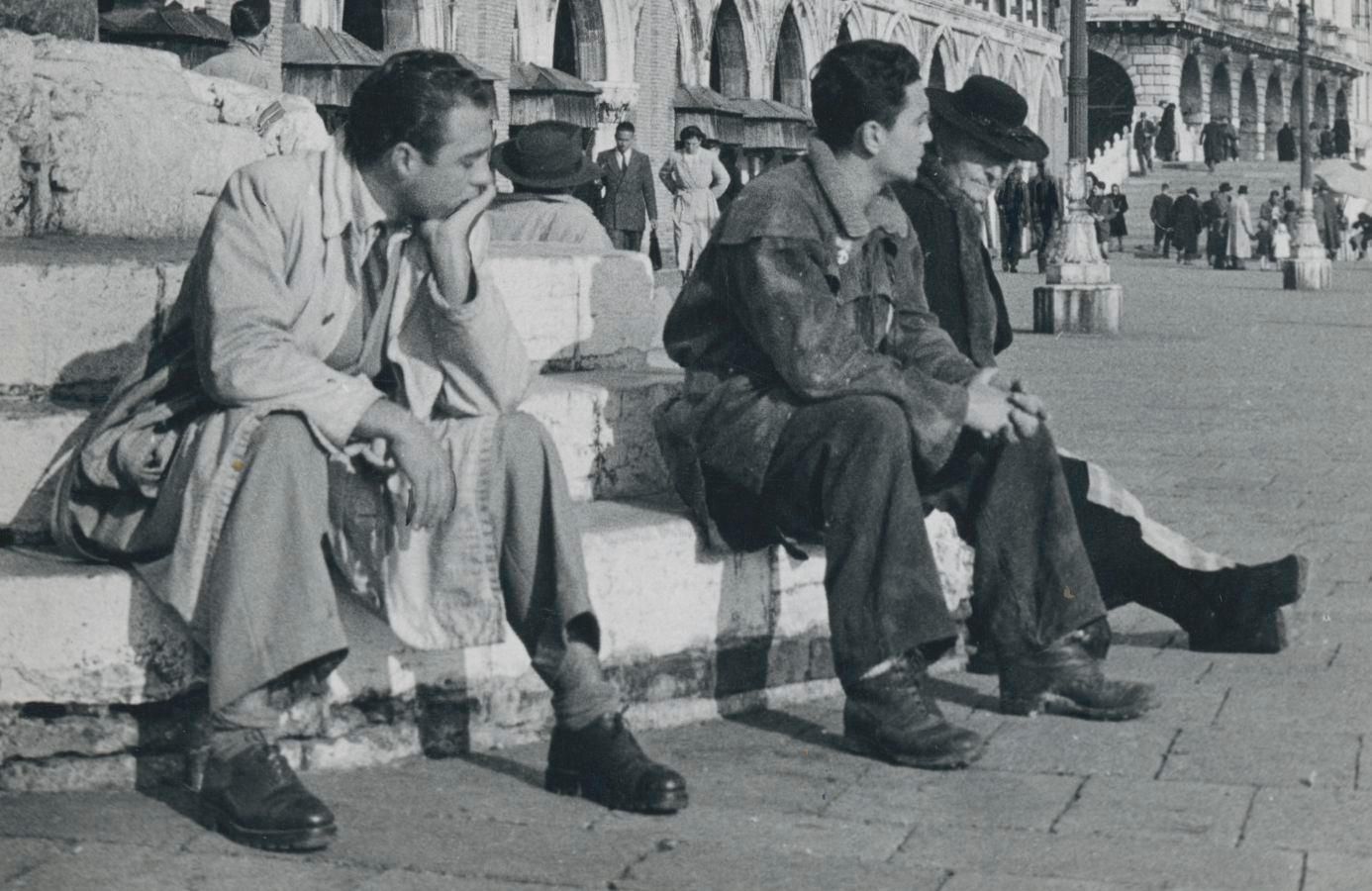 Erich Andres Venice   Men Sitting At Markus Square, Italy 1950s photo furniture