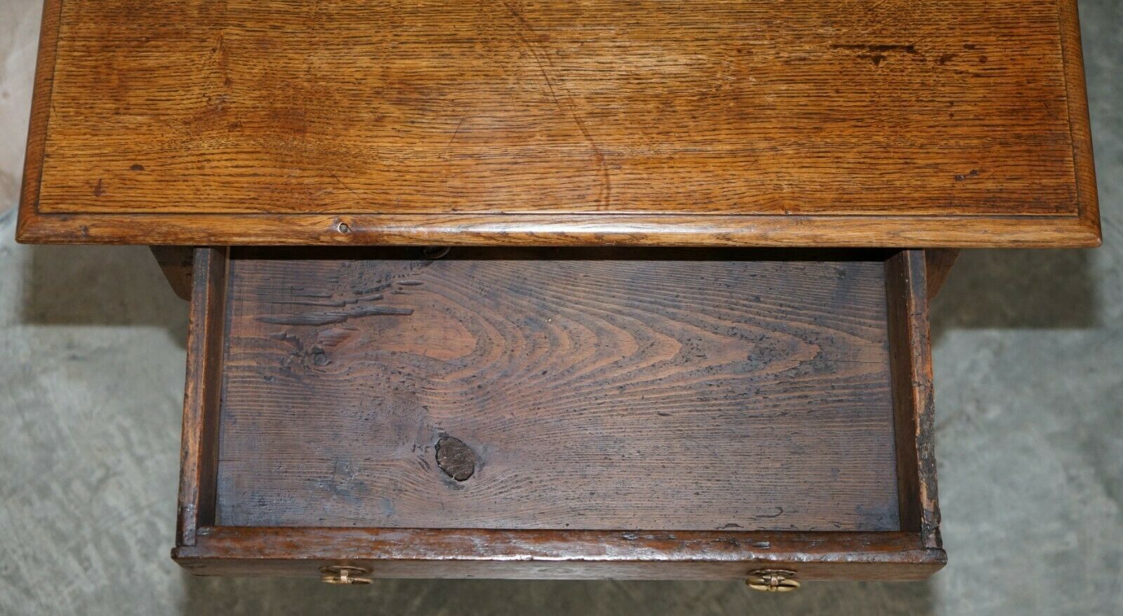 photo for sale Antique Circa 1700 English Oak Jointed Lowboy Side Table With Single Drawer