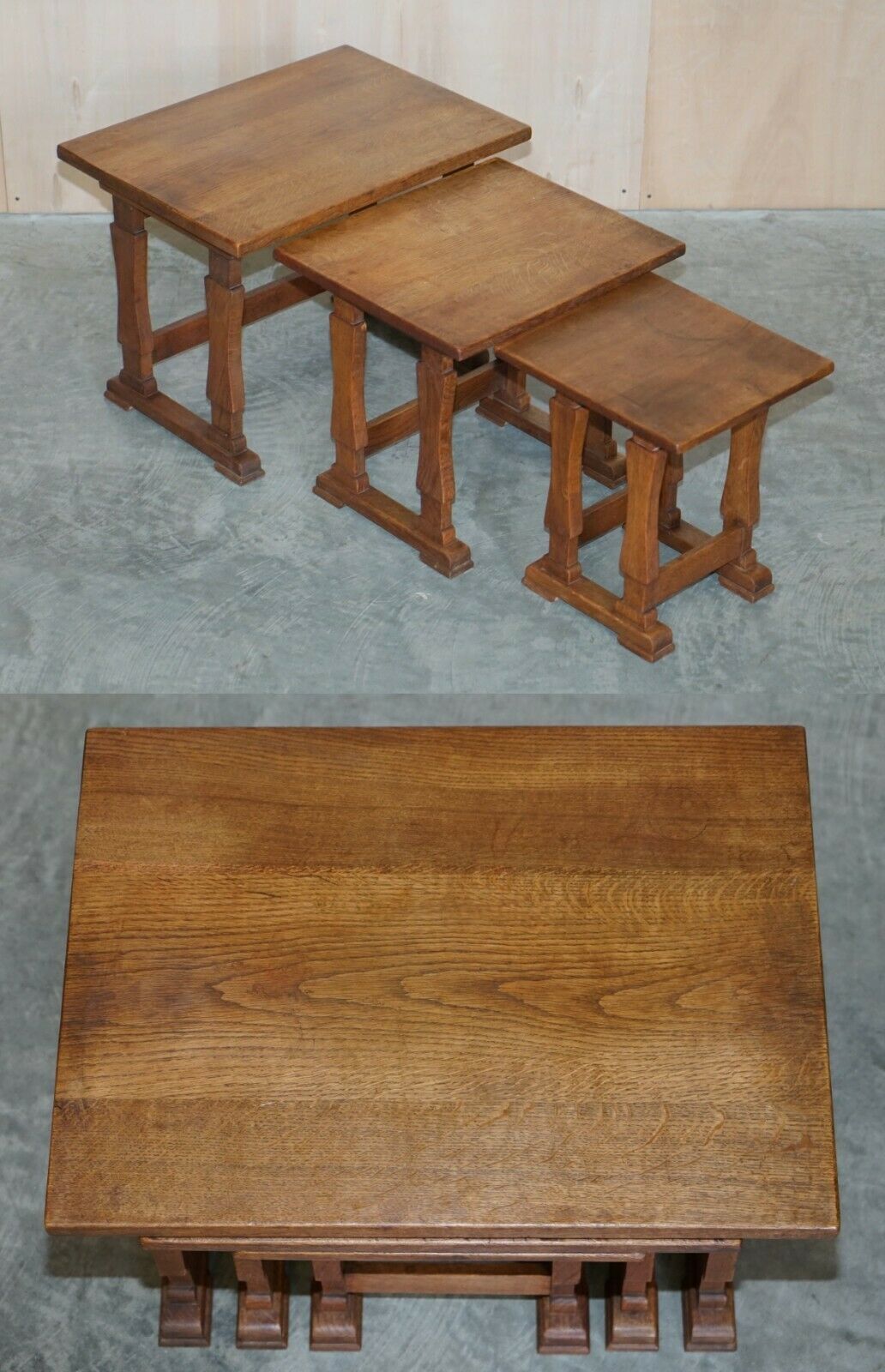 Solid English Oak Nest Of Three Large Side End Lamp Wine Occasional Tables