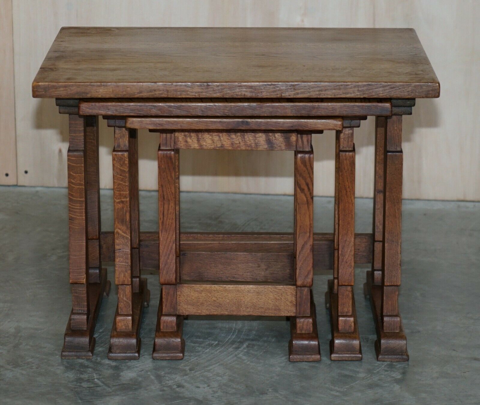 Solid English Oak Nest Of Three Large Side End Lamp Wine Occasional Tables photo Furniture