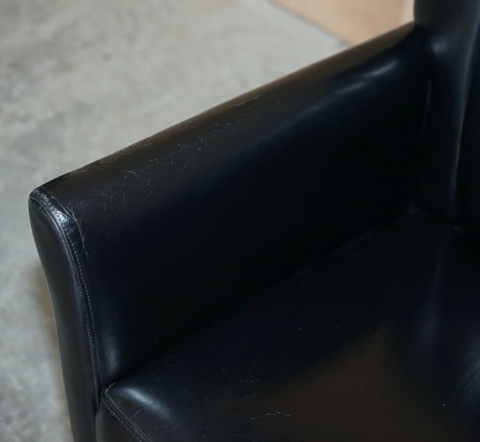 Pair Of Restored Art Deco Mid Century Modern Style Fluted Back Leather Armchair photo vinterior