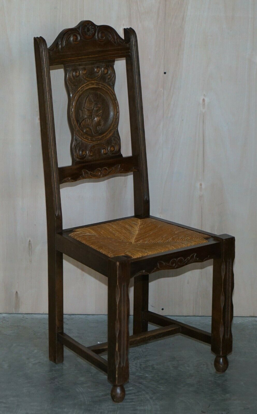 photo furniture Stunning Pair Of Antique Circa 1920 Rush Seat Hand Carved Oak Brittany Chairs