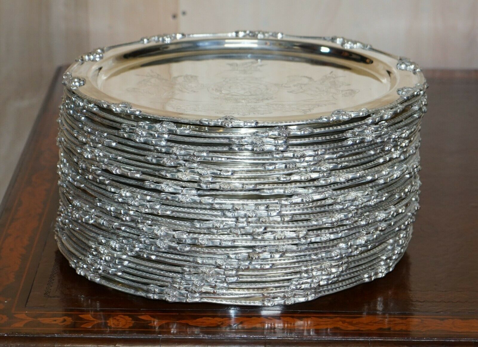 1 Of 29 Sterling Silver Plated 1918 Armorial Crest Coat Of Arms Serving Trays photo Home Decor