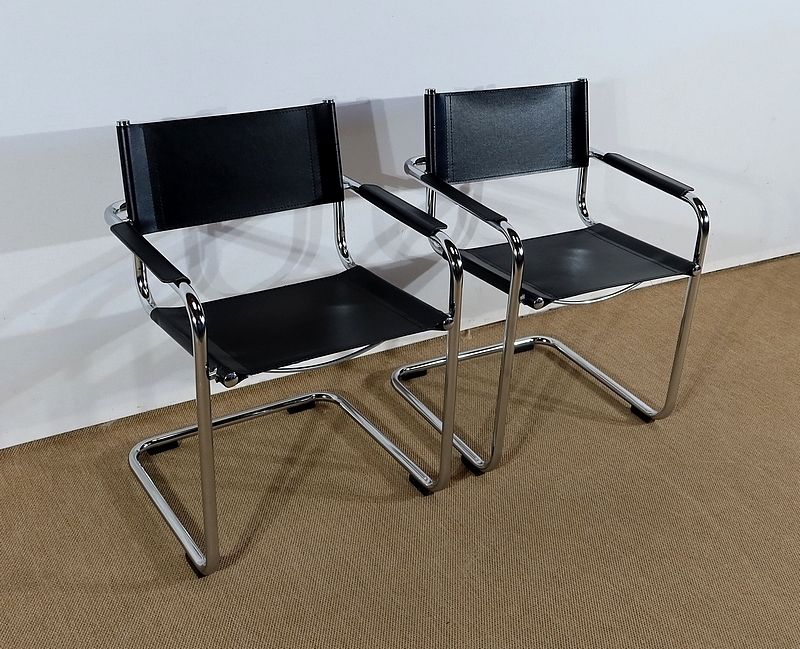Pair Of Leather Armchairs After M. Breuer – 1970s
