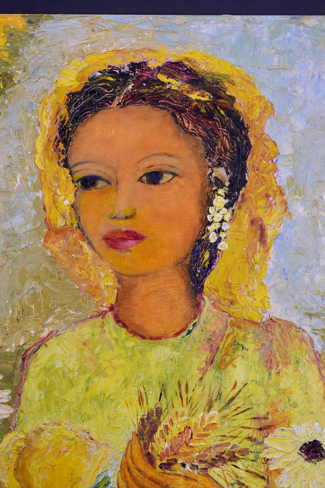 Yellow Oil Painting Woman Portrait Flowers photo Art
