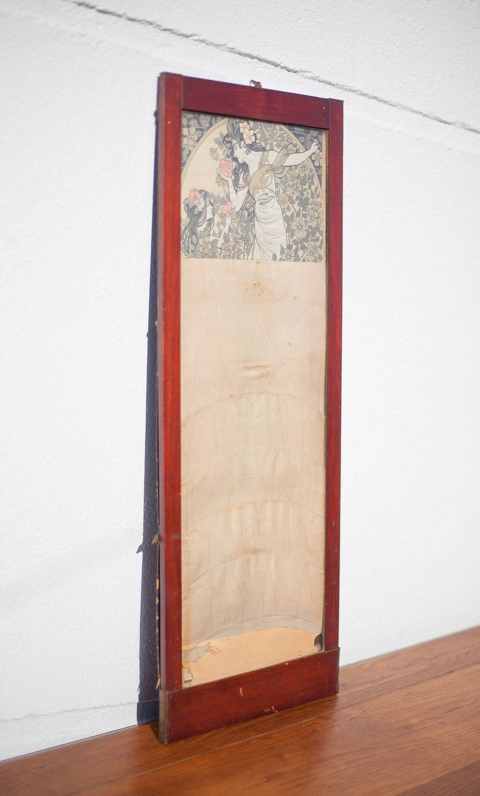 Old Art Nouveau Embroidery Frame, Wall Frame, Mucha Style Silk Embroidery, Art Nouveau Wood Photo Frame photo Home Decor