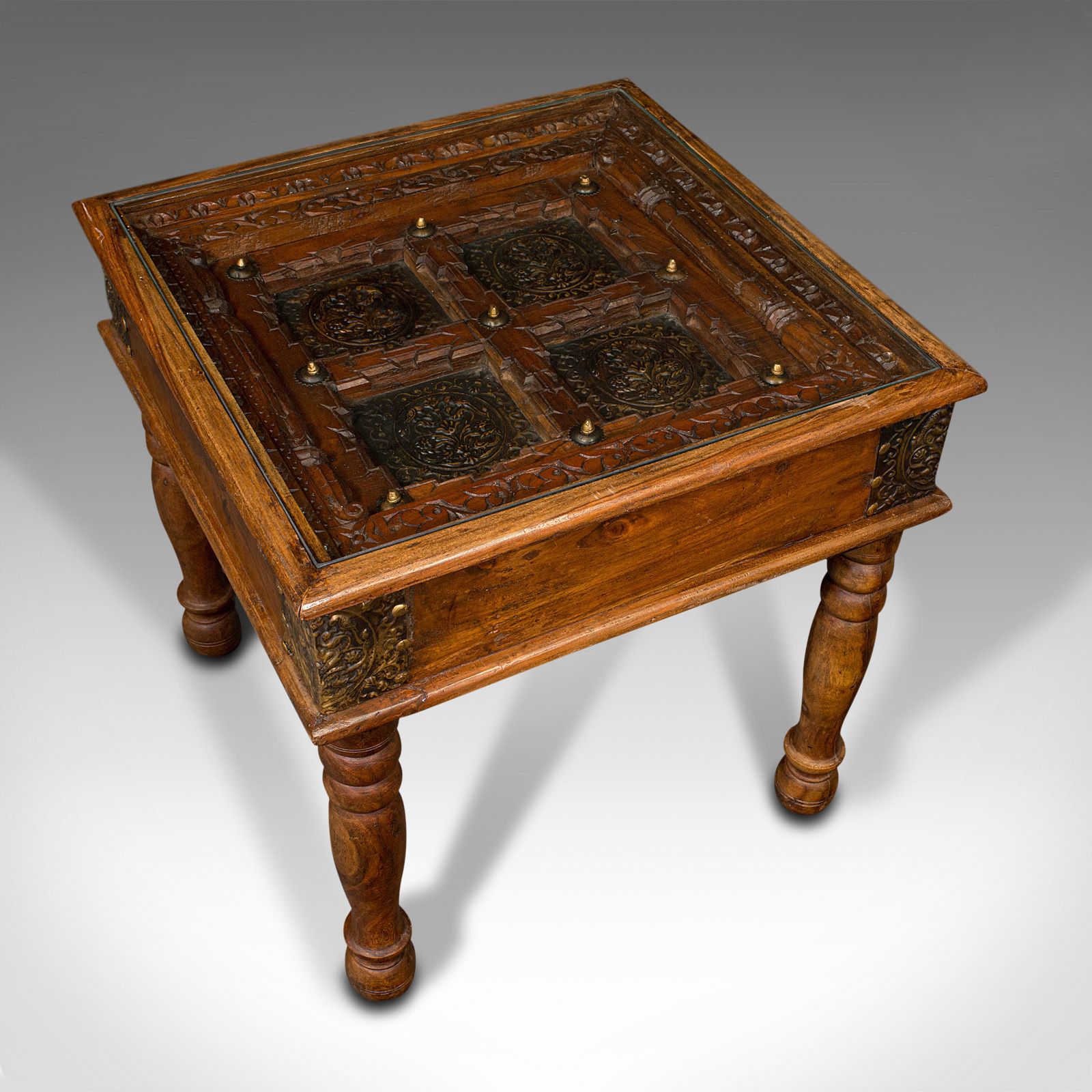 Vintage Glass Topped Spice Table, Far Eastern, Coffee, Lamp, C.1940 photo buy
