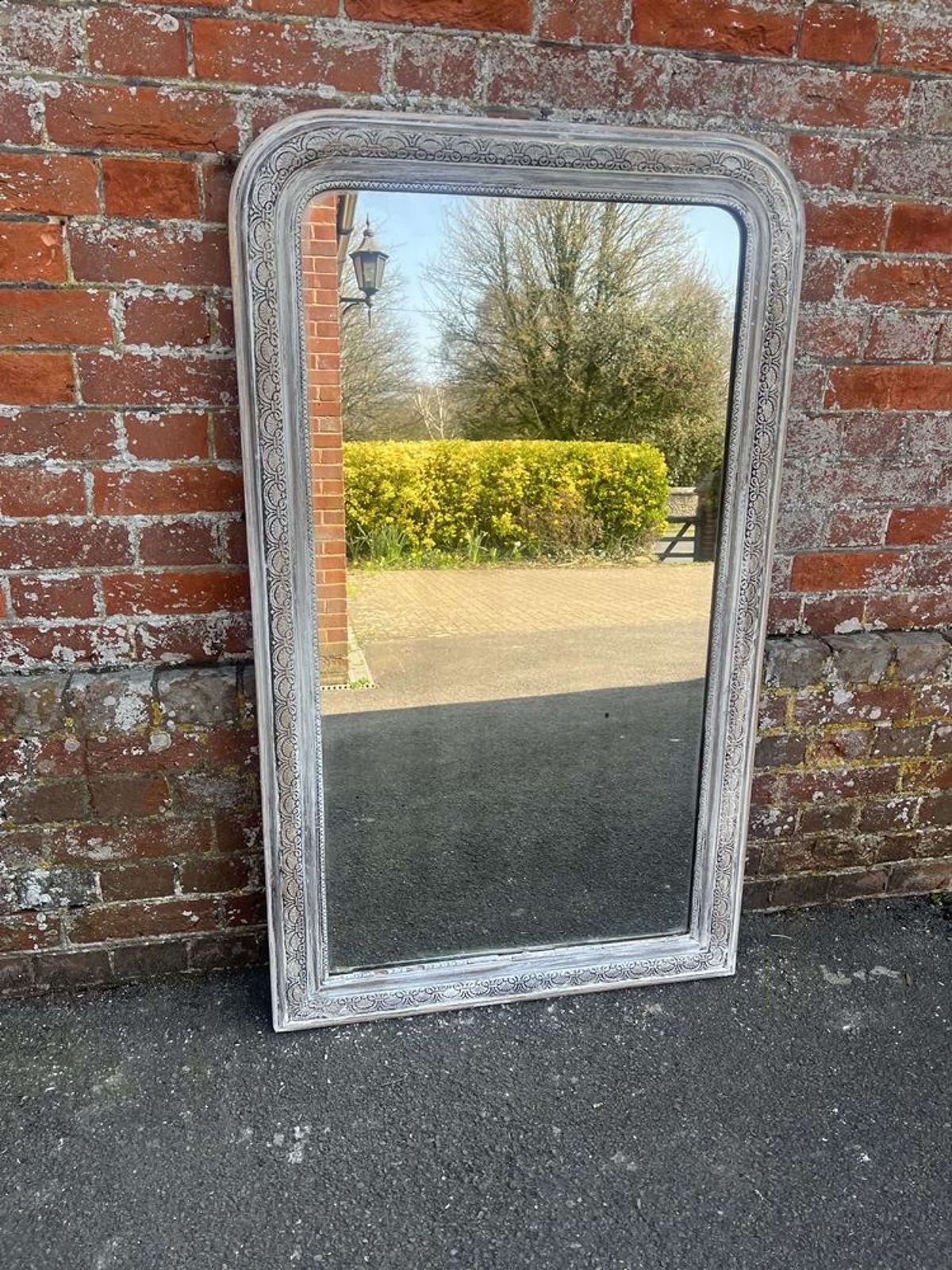 A Superb Large Antique French 19th C Arched Top Distressed Mirror
