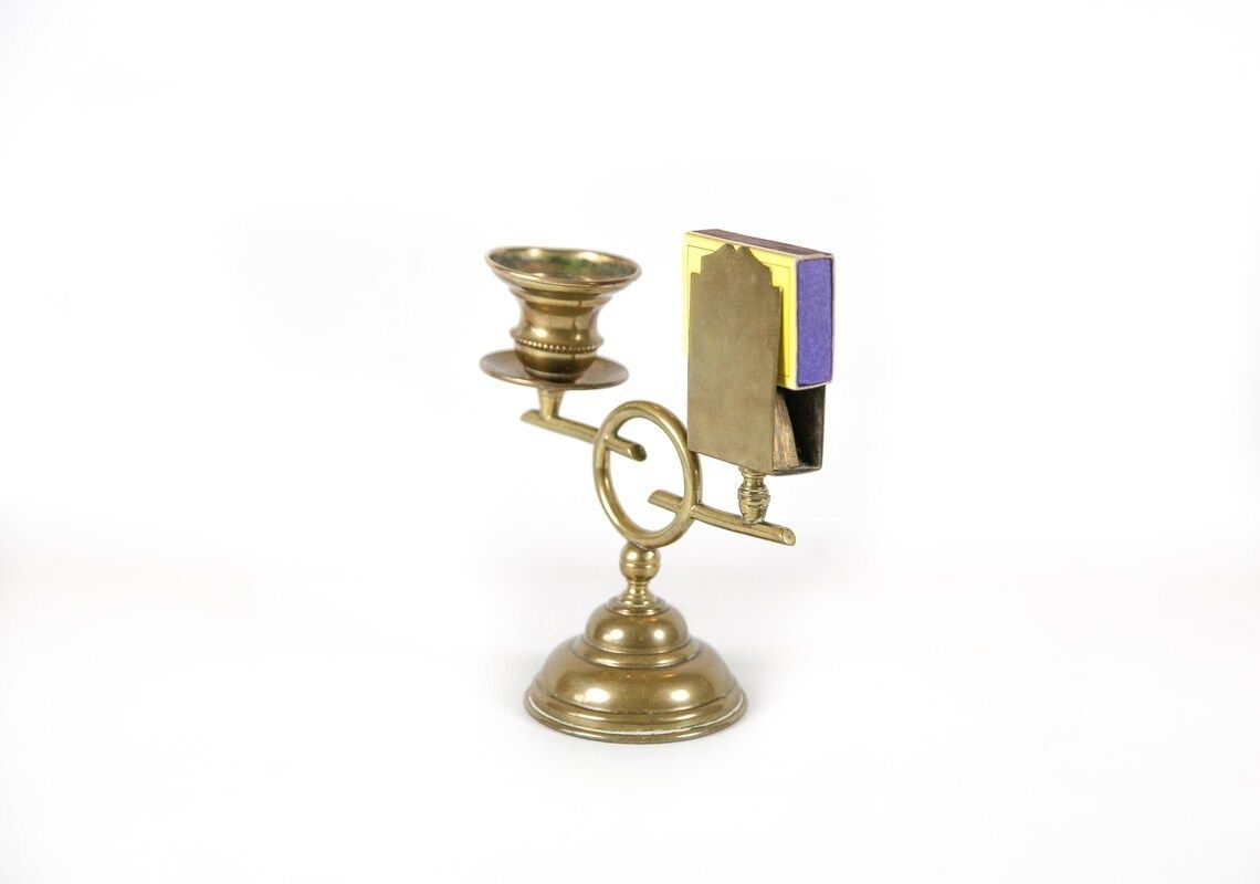 Vintage Candlestick, Vintage Candle Holder, Matchstick, Modernist Brass Candlestick, Candle Holder, Candlestick, 60's photo for sale