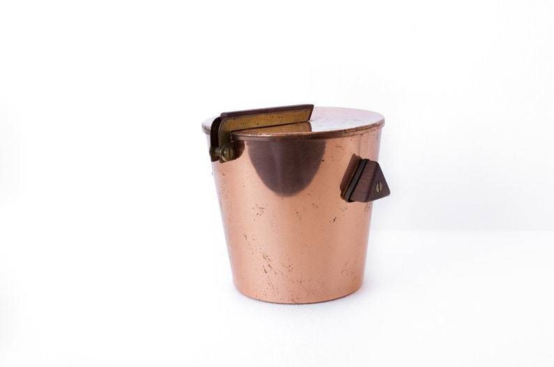 Vintage Ice Bucket, Copper Ice Bucket, Wood Handles, Cooler, Cool Bottle, Ice Bucket, Icebucket, Copper, Mid Century photo buy