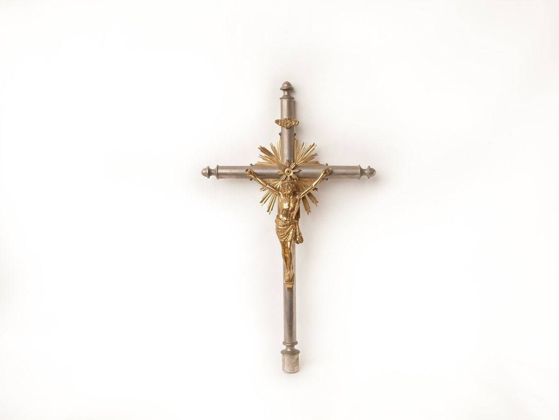 Vintage Cross, Great Antique Cross, Large Cross, Brass Cross, Crucifix, Religious Cross, Christ, Brass Religious Cross
