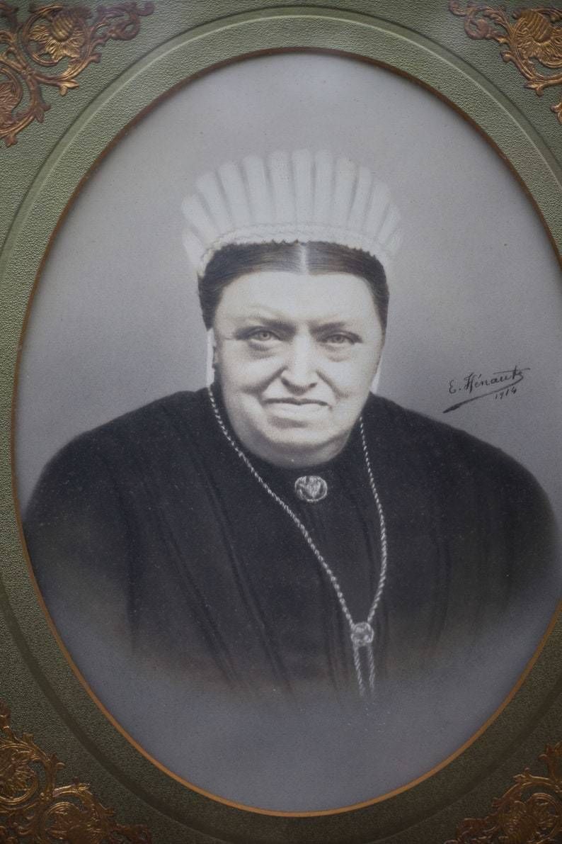Old Framed Portrait Black And White Photo Table Woman's photo for sale